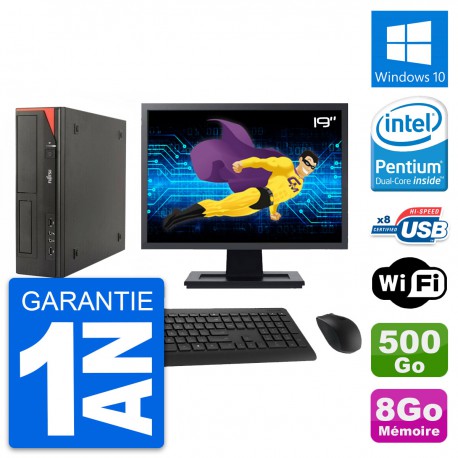 PC Fujitsu E520 DT Ecran 19" Intel G3220 RAM 8Go Disque 500Go Windows 10 Wifi