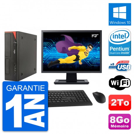 PC Fujitsu E520 DT Ecran 19" Intel G3220 RAM 8Go Disque Dur 2To Windows 10 Wifi
