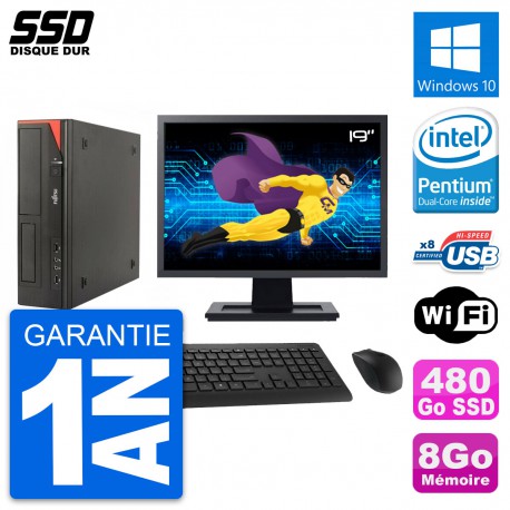 PC Fujitsu E520 E85+ DT Ecran 19" Intel G3220 RAM 8Go SSD 480Go Windows 10 Wifi
