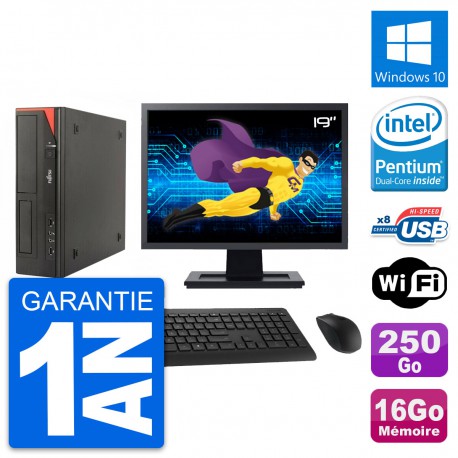PC Fujitsu E520 DT Ecran 19" Intel G3220 RAM 16Go Disque 250Go Windows 10 Wifi