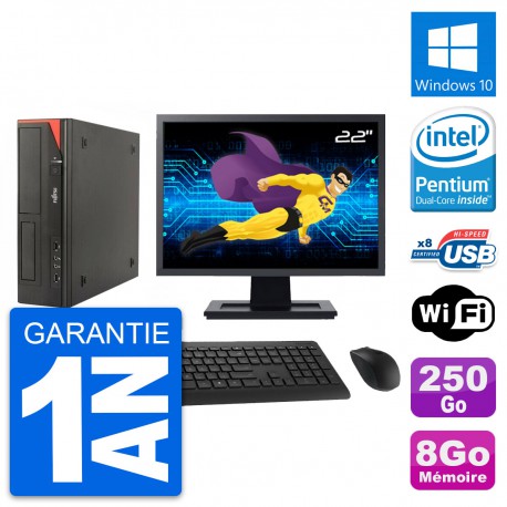 PC Fujitsu E520 DT Ecran 22" Intel G3220 RAM 8Go Disque 250Go Windows 10 Wifi