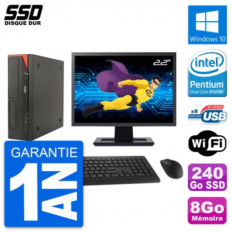 PC Fujitsu E520 E85+ DT Ecran 22" Intel G3220 RAM 8Go SSD 240Go Windows 10 Wifi