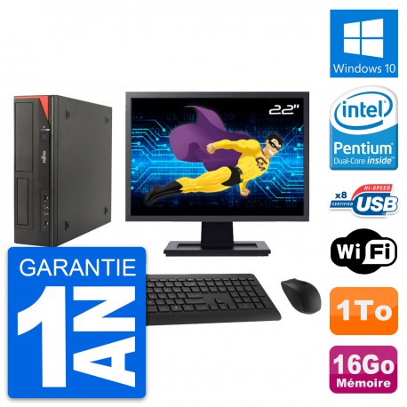 PC Fujitsu E520 DT Ecran 22" Intel G3220 RAM 16Go Disque Dur 1To Windows 10 Wifi