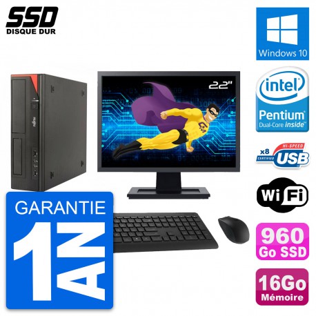 PC Fujitsu E520 E85+ DT Ecran 22" Intel G3220 RAM 16Go SSD 960Go Windows 10 Wifi