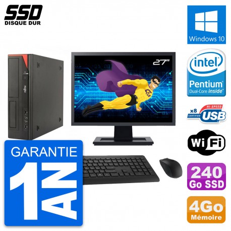 PC Fujitsu E520 E85+ DT Ecran 27" Intel G3220 RAM 4Go SSD 240Go Windows 10 Wifi