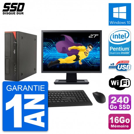 PC Fujitsu E520 E85+ DT Ecran 27" Intel G3220 RAM 16Go SSD 240Go Windows 10 Wifi