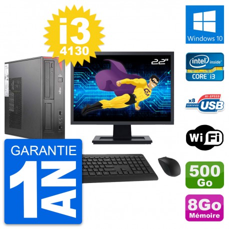 PC Fujitsu E520 DT Ecran 22" Intel i3-4130 RAM 8Go Disque 500Go Windows 10 Wifi