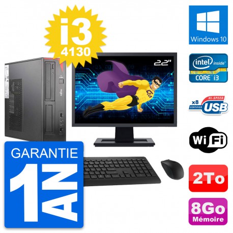 PC Fujitsu E520 DT Ecran 22" Intel i3-4130 RAM 8Go Disque 2To Windows 10 Wifi