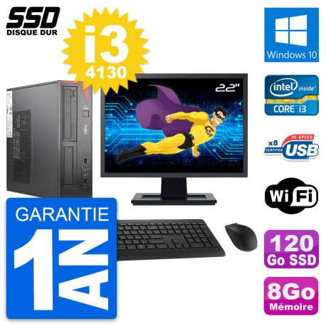 PC Fujitsu E520 DT Ecran 22" Intel i3-4130 RAM 8Go SSD 120Go Windows 10 Wifi