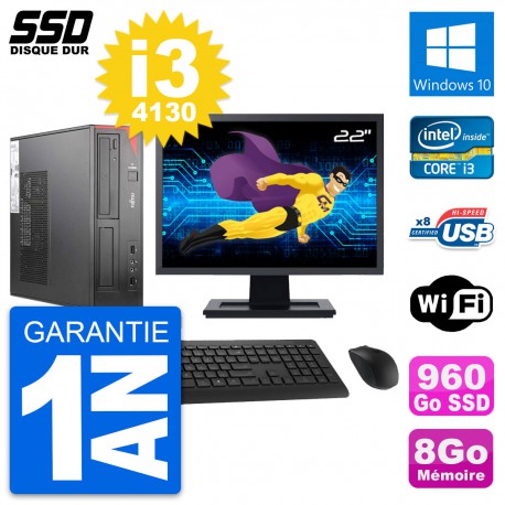 PC Fujitsu E520 DT Ecran 22" Intel i3-4130 RAM 8Go SSD 960Go Windows 10 Wifi