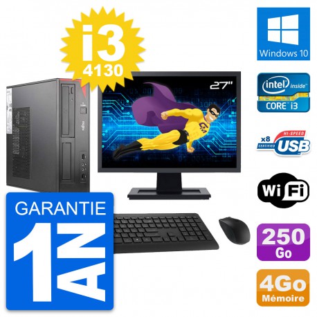 PC Fujitsu E520 DT Ecran 27" Intel i3-4130 RAM 4Go Disque 250Go Windows 10 Wifi