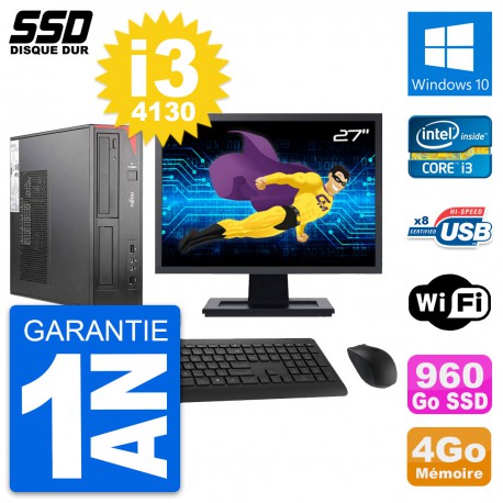 PC Fujitsu E520 DT Ecran 27" Intel i3-4130 RAM 4Go SSD 960Go Windows 10 Wifi