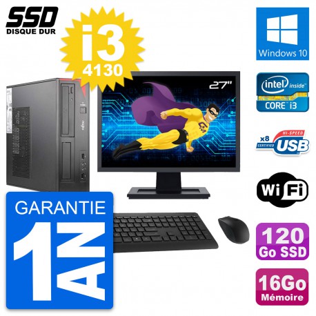 PC Fujitsu E520 DT Ecran 27" Intel i3-4130 RAM 16Go SSD 120Go Windows 10 Wifi