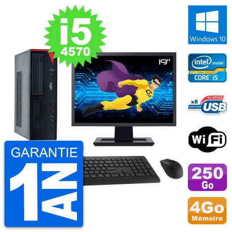 PC Fujitsu E520 DT Ecran 19" Intel i5-4570 RAM 4Go Disque 250Go Windows 10 Wifi