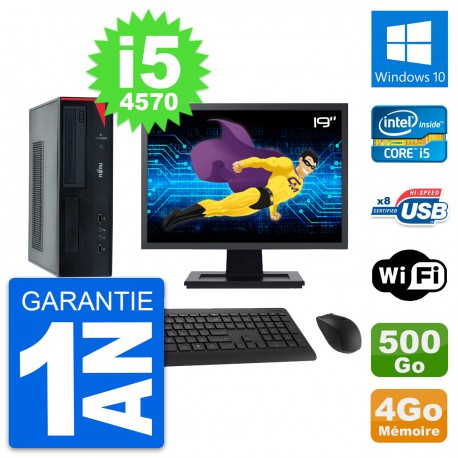 PC Fujitsu E520 DT Ecran 19" Intel i5-4570 RAM 4Go Disque 500Go Windows 10 Wifi