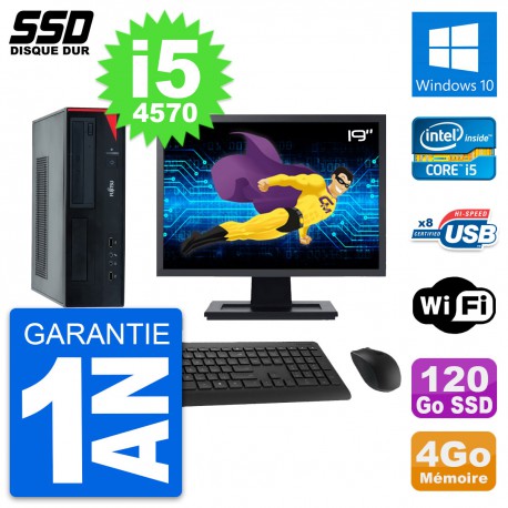 PC Fujitsu E520 DT Ecran 19" Intel i5-4570 RAM 4Go SSD 120Go Windows 10 Wifi