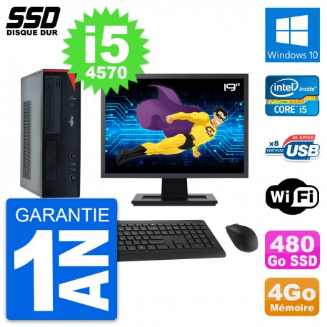 PC Fujitsu E520 DT Ecran 19" Intel i5-4570 RAM 4Go SSD 480Go Windows 10 Wifi