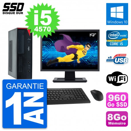 PC Fujitsu E520 DT Ecran 19" Intel i5-4570 RAM 8Go SSD 960Go Windows 10 Wifi