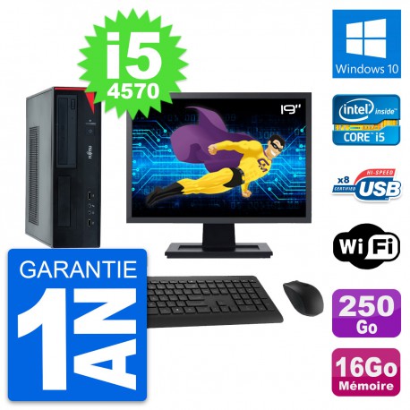 PC Fujitsu E520 DT Ecran 19" Intel i5-4570 RAM 16Go Disque 250Go Windows 10 Wifi