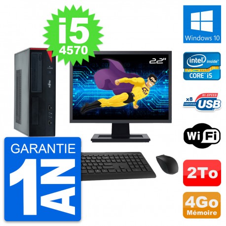 PC Fujitsu E520 DT Ecran 22" Intel i5-4570 RAM 4Go Disque 2To Windows 10 Wifi