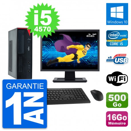 PC Fujitsu E520 DT Ecran 22" Intel i5-4570 RAM 16Go Disque 500Go Windows 10 Wifi