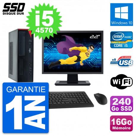 PC Fujitsu E520 DT Ecran 22" Intel i5-4570 RAM 16Go SSD 240Go Windows 10 Wifi
