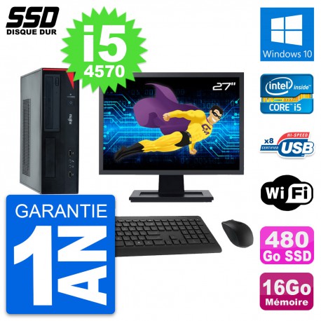 PC Fujitsu E520 DT Ecran 27" Intel i5-4570 RAM 16Go SSD 480Go Windows 10 Wifi
