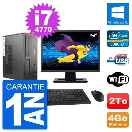 PC Fujitsu E520 DT Ecran 19" Intel i7-4770 RAM 4Go Disque 2To Windows 10 Wifi