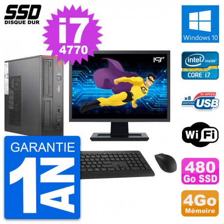 PC Fujitsu E520 DT Ecran 19" Intel i7-4770 RAM 4Go SSD 480Go Windows 10 Wifi