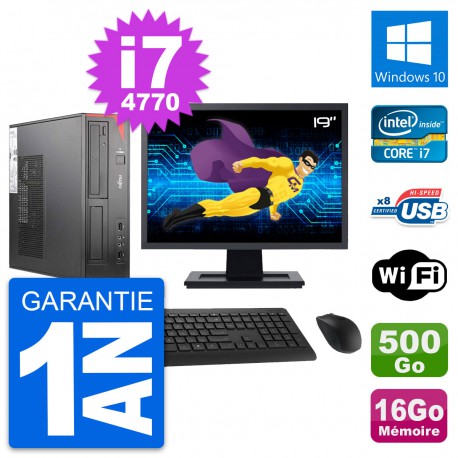 PC Fujitsu E520 DT Ecran 19" Intel i7-4770 RAM 16Go Disque 500Go Windows 10 Wifi