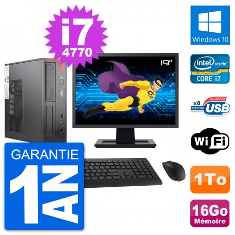 PC Fujitsu E520 DT Ecran 19" Intel i7-4770 RAM 16Go Disque 1To Windows 10 Wifi