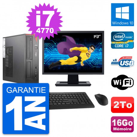 PC Fujitsu E520 DT Ecran 19" Intel i7-4770 RAM 16Go Disque 2To Windows 10 Wifi