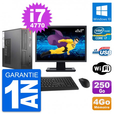 PC Fujitsu E520 DT Ecran 22" Intel i7-4770 RAM 4Go Disque 250Go Windows 10 Wifi