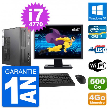 PC Fujitsu E520 DT Ecran 22" Intel i7-4770 RAM 4Go Disque 500Go Windows 10 Wifi