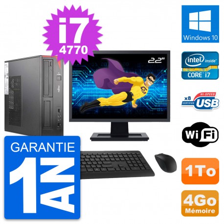 PC Fujitsu E520 DT Ecran 22" Intel i7-4770 RAM 4Go Disque 1To Windows 10 Wifi
