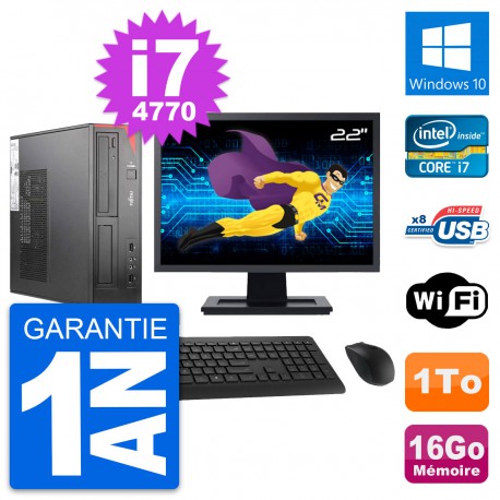 PC Fujitsu E520 DT Ecran 22" Intel i7-4770 RAM 16Go Disque 1To Windows 10 Wifi
