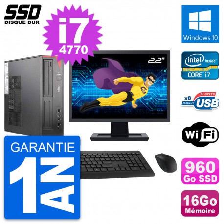PC Fujitsu E520 DT Ecran 22" Intel i7-4770 RAM 16Go SSD 960Go Windows 10 Wifi