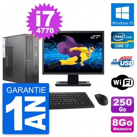PC Fujitsu E520 DT Ecran 27" Intel i7-4770 RAM 8Go Disque 250Go Windows 10 Wifi