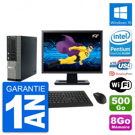PC Dell 990 SFF Ecran 19" Intel G840 RAM 8Go Disque Dur 500Go Windows 10 Wifi