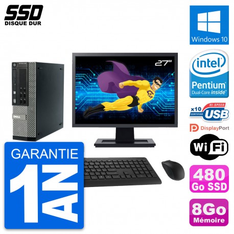 PC Dell OptiPlex 990 SFF Ecran 27" Intel G840 RAM 8Go SSD 480Go Windows 10 Wifi