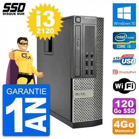 PC Dell OptiPlex 990 SFF Intel Core i3-2120 RAM 4Go SSD 120Go Windows 10 Wifi