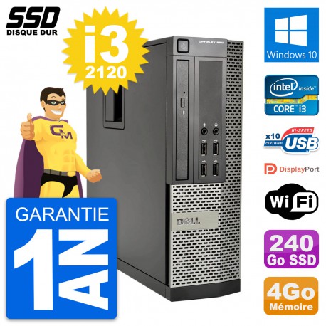PC Dell OptiPlex 990 SFF Intel Core i3-2120 RAM 4Go SSD 240Go Windows 10 Wifi