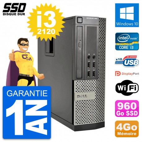 PC Dell OptiPlex 990 SFF Intel Core i3-2120 RAM 4Go SSD 960Go Windows 10 Wifi