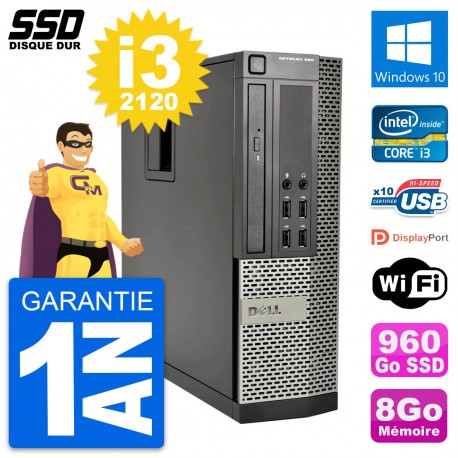 PC Dell OptiPlex 990 SFF Intel Core i3-2120 RAM 8Go SSD 960Go Windows 10 Wifi