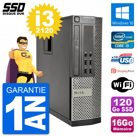 PC Dell OptiPlex 990 SFF Intel Core i3-2120 RAM 16Go SSD 120Go Windows 10 Wifi