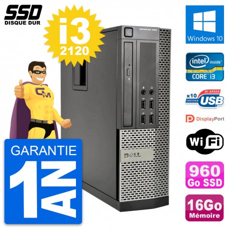 PC Dell OptiPlex 990 SFF Intel Core i3-2120 RAM 16Go SSD 960Go Windows 10 Wifi