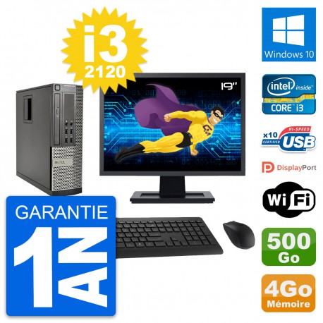 PC Dell 990 SFF Ecran 19" Intel i3-2120 RAM 4Go Disque Dur 500Go Windows 10 Wifi