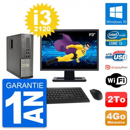 PC Dell 990 SFF Ecran 19" Intel i3-2120 RAM 4Go Disque Dur 2To Windows 10 Wifi