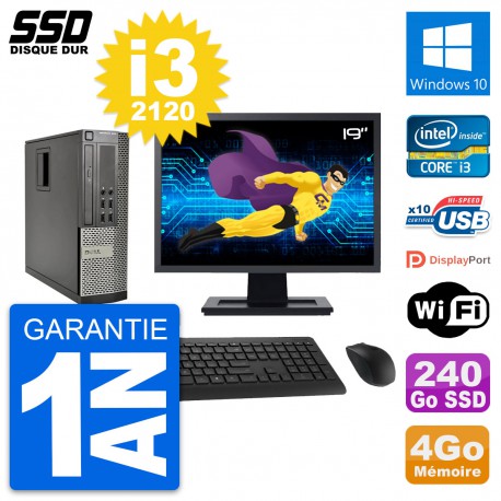 PC Dell OptiPlex 990 SFF Ecran 19" i3-2120 RAM 4Go SSD 240Go Windows 10 Wifi