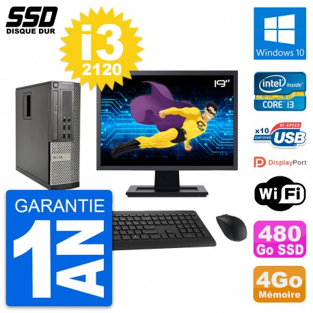 PC Dell OptiPlex 990 SFF Ecran 19" i3-2120 RAM 4Go SSD 480Go Windows 10 Wifi